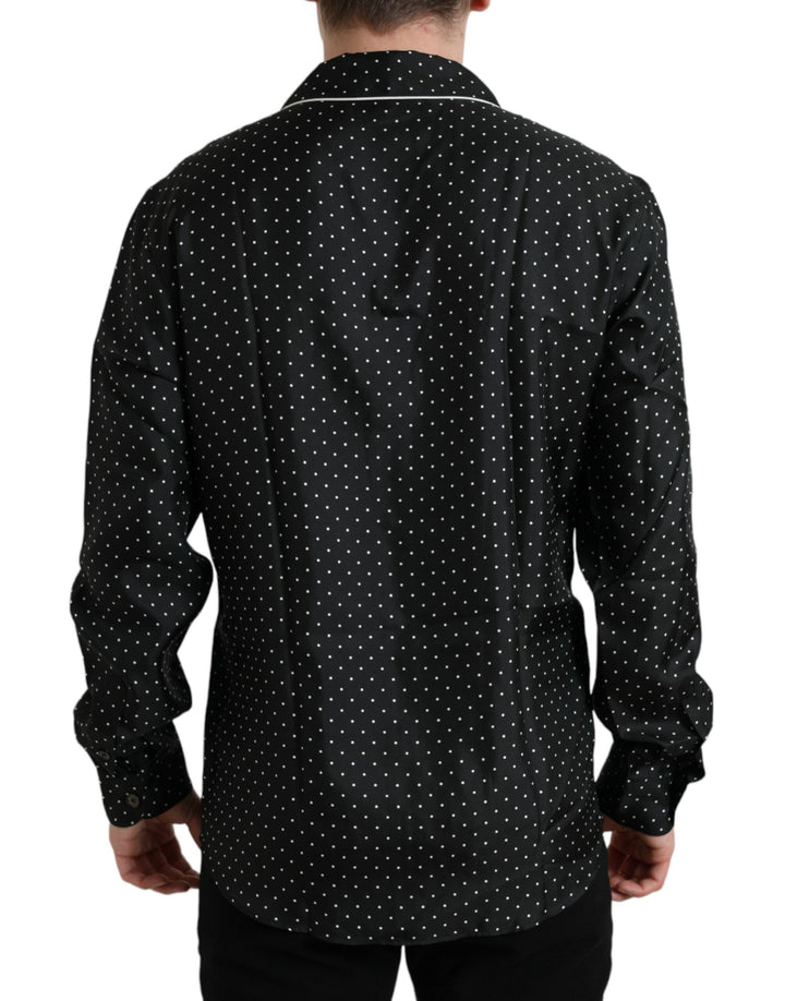 Black polka dot silk shirt with long sleeves