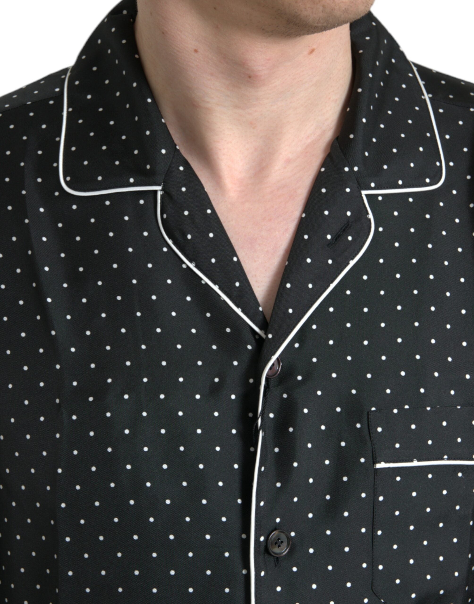 Black polka dot silk shirt with long sleeves
