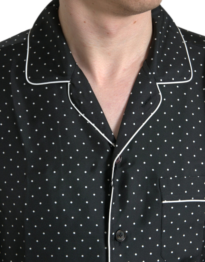 Black polka dot silk shirt with long sleeves