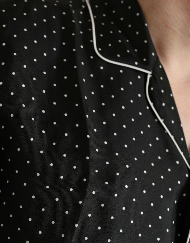 Black polka dot silk shirt with long sleeves