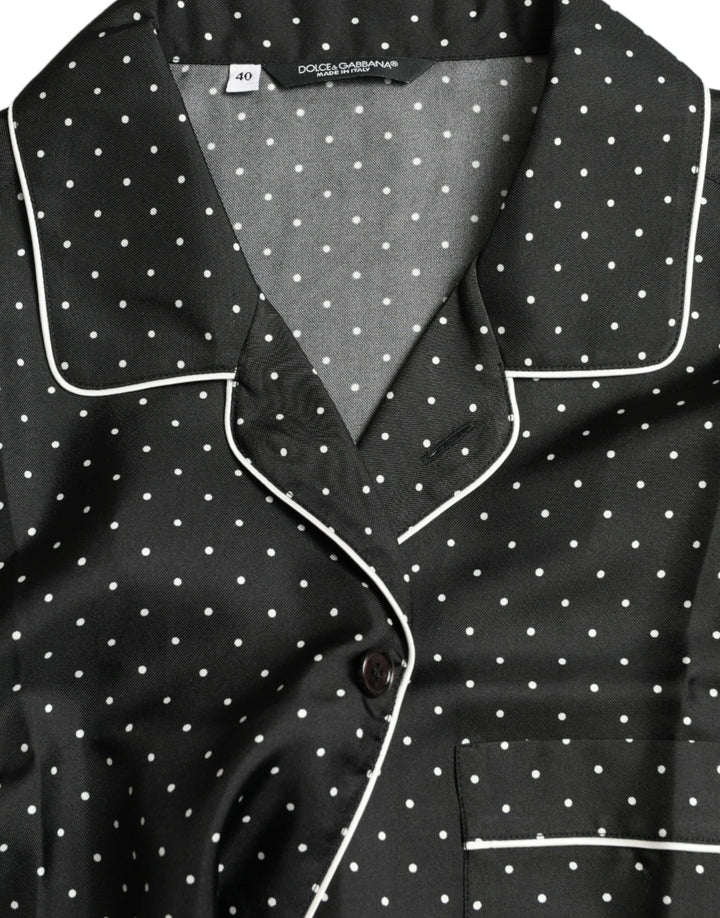Black polka dot silk shirt with long sleeves