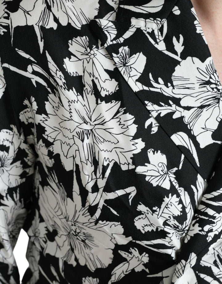 Black and White Floral Button Down Casual Shirt