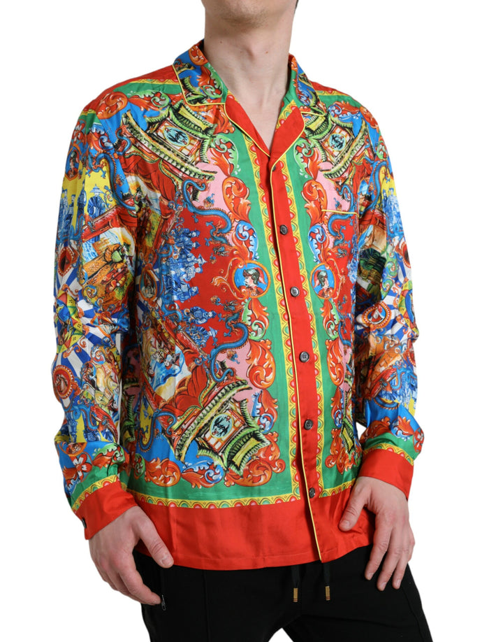 Multicolored patterned button-down casual shirt