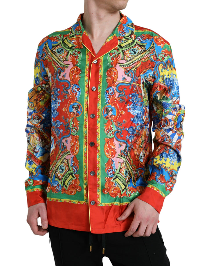 Multicolored patterned button-down casual shirt