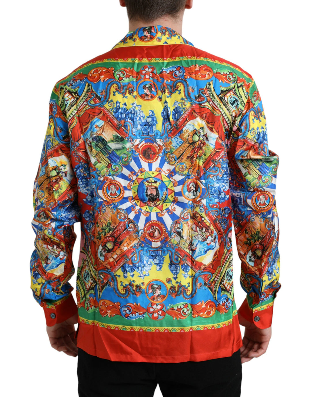 Multicolored patterned button-down casual shirt