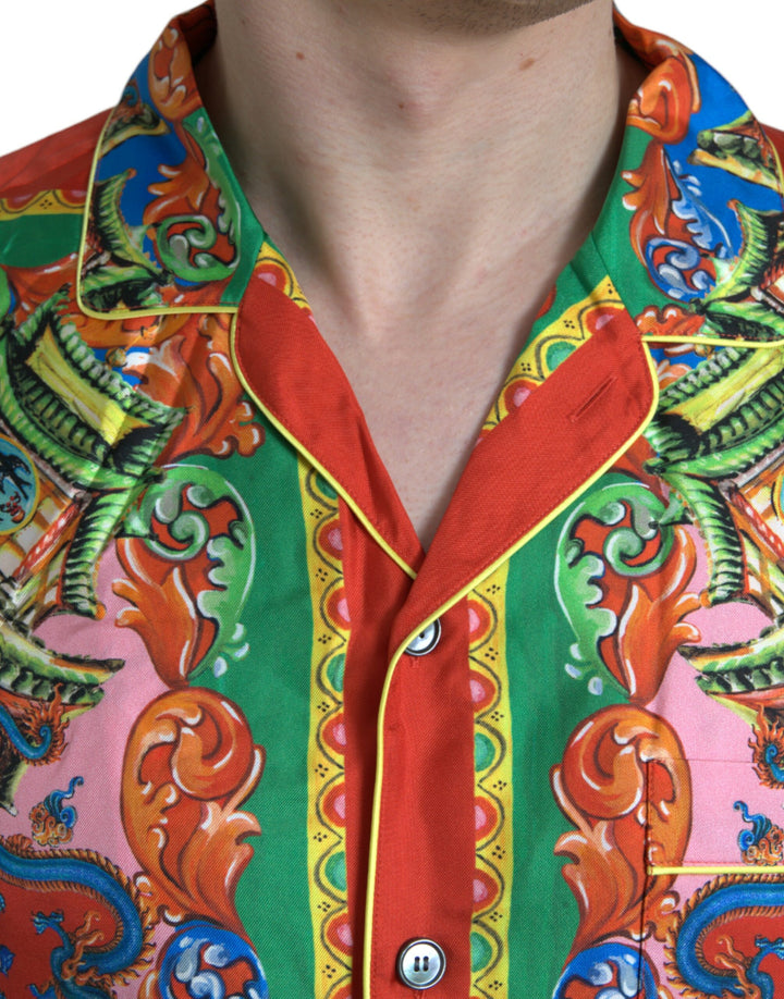 Multicolored patterned button-down casual shirt