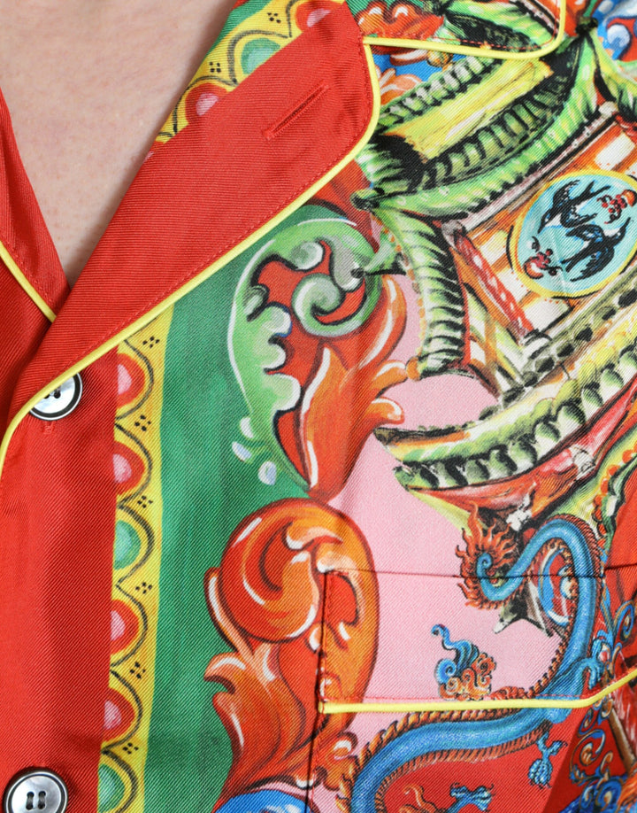Multicolored patterned button-down casual shirt