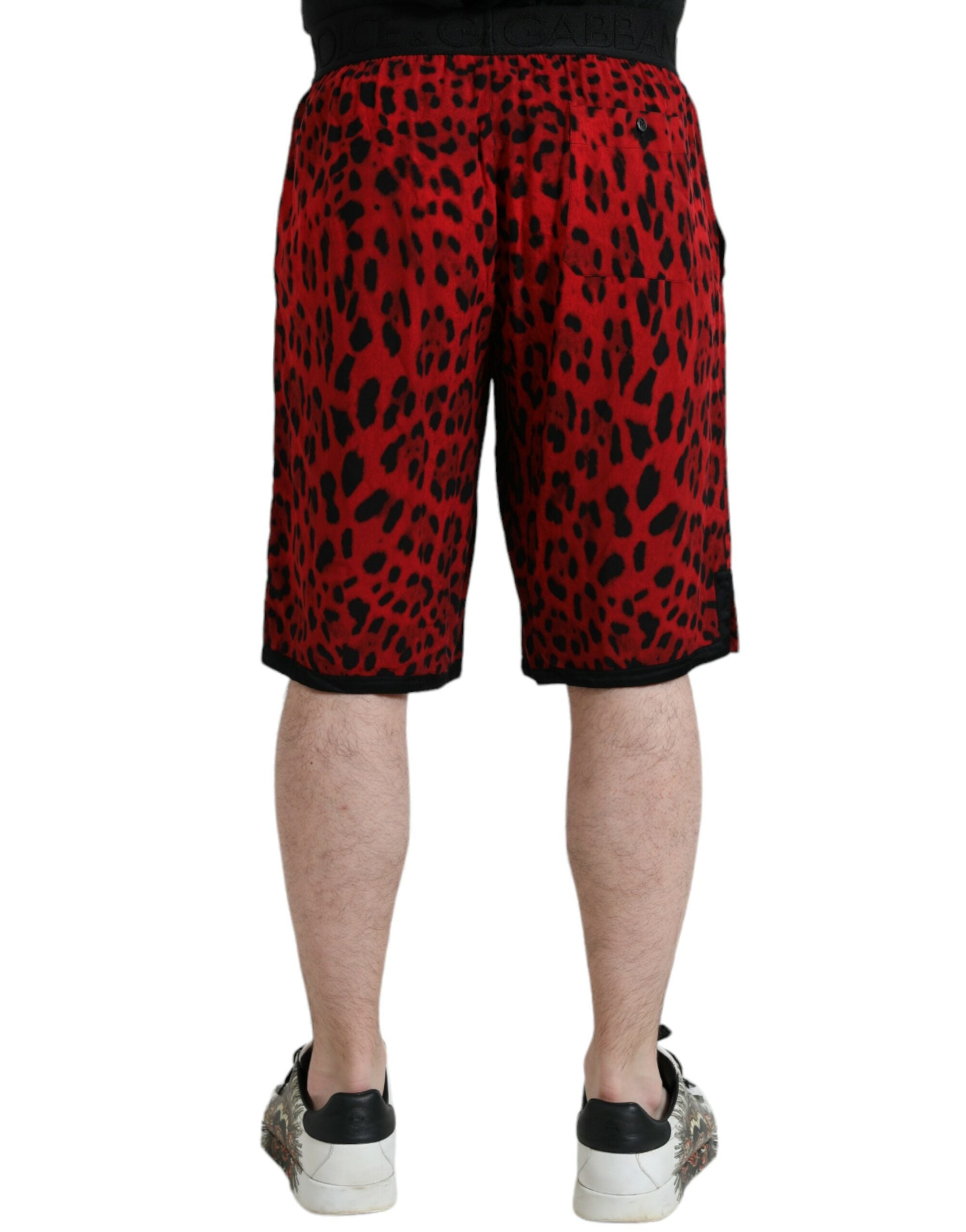 Red leopard print viscose Bermuda shorts