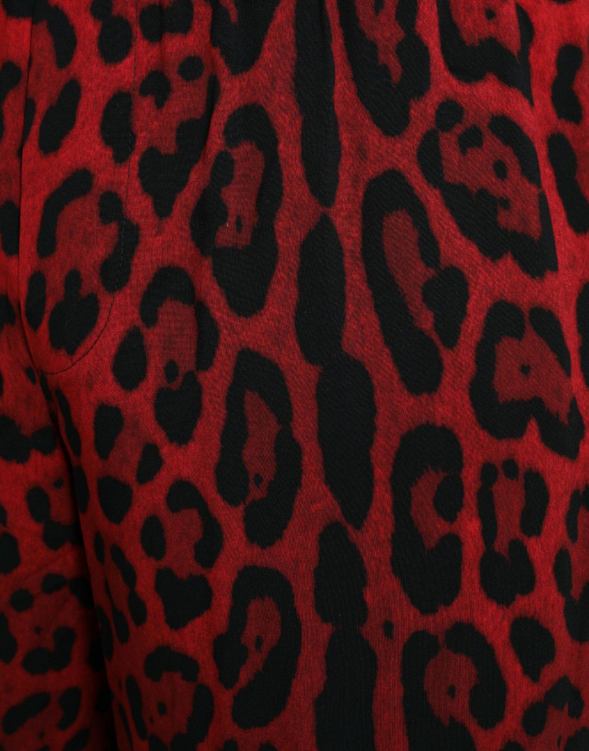 Red leopard print viscose Bermuda shorts