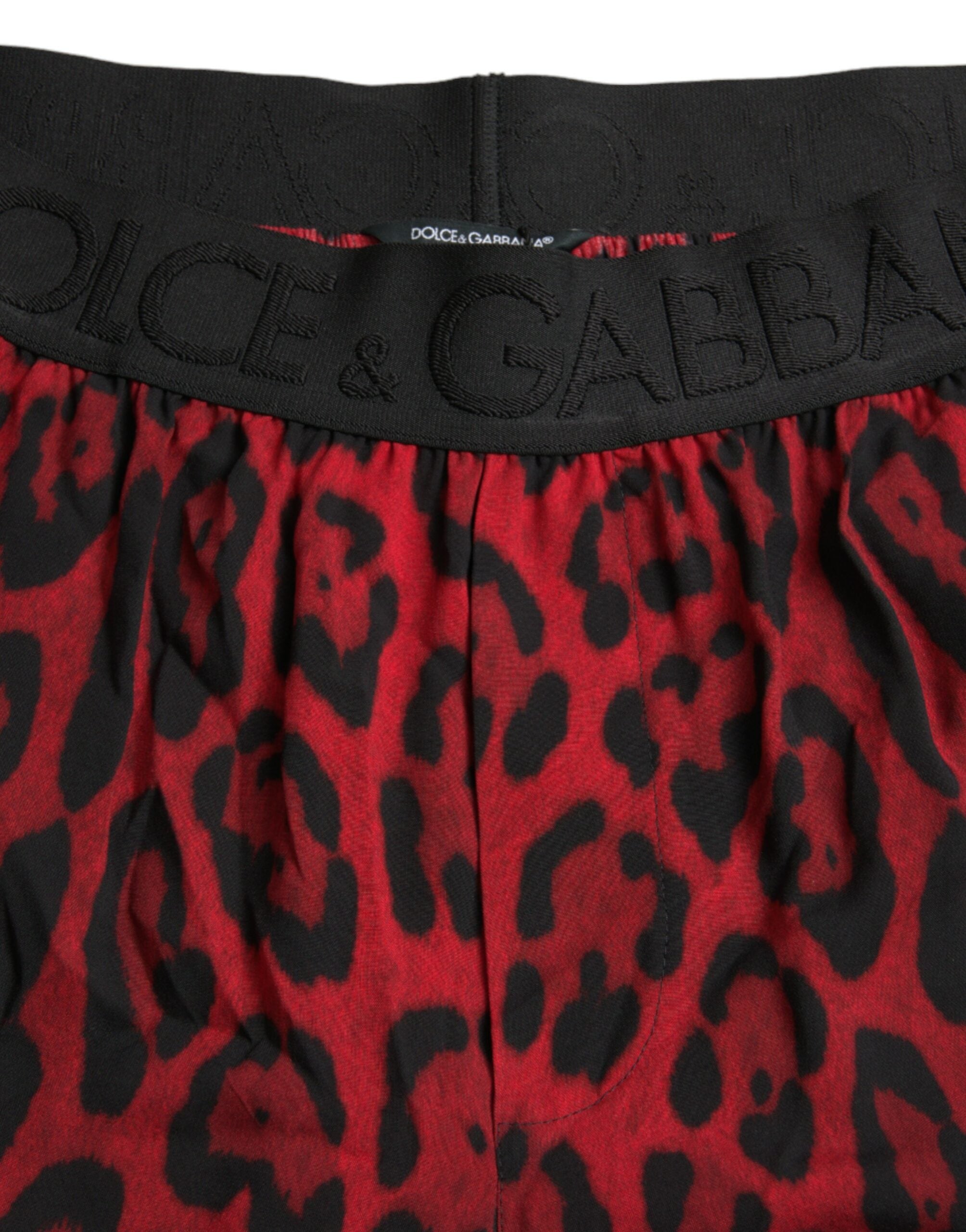 Red leopard print viscose Bermuda shorts