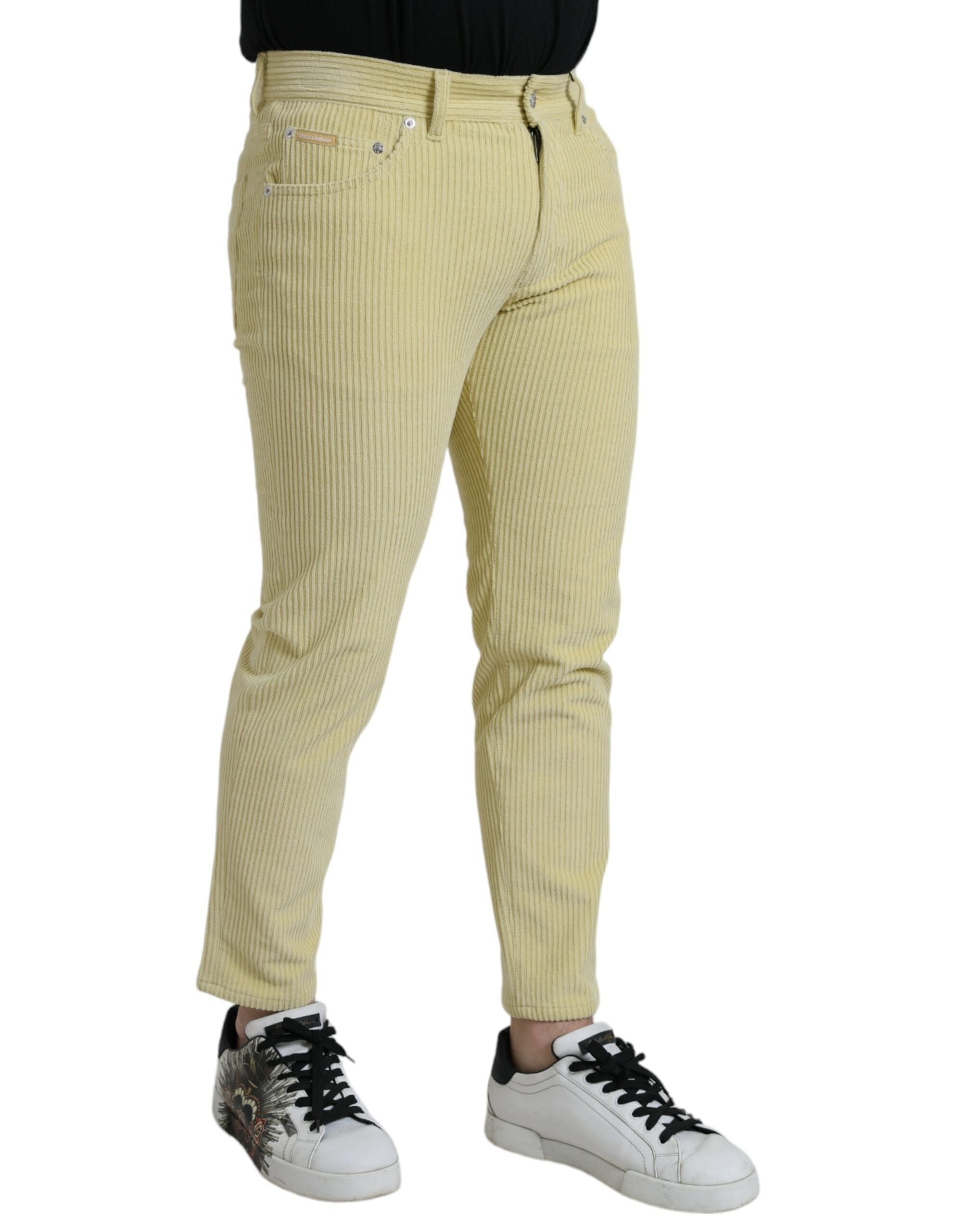 Yellow corduroy logo badge skinny denim jeans