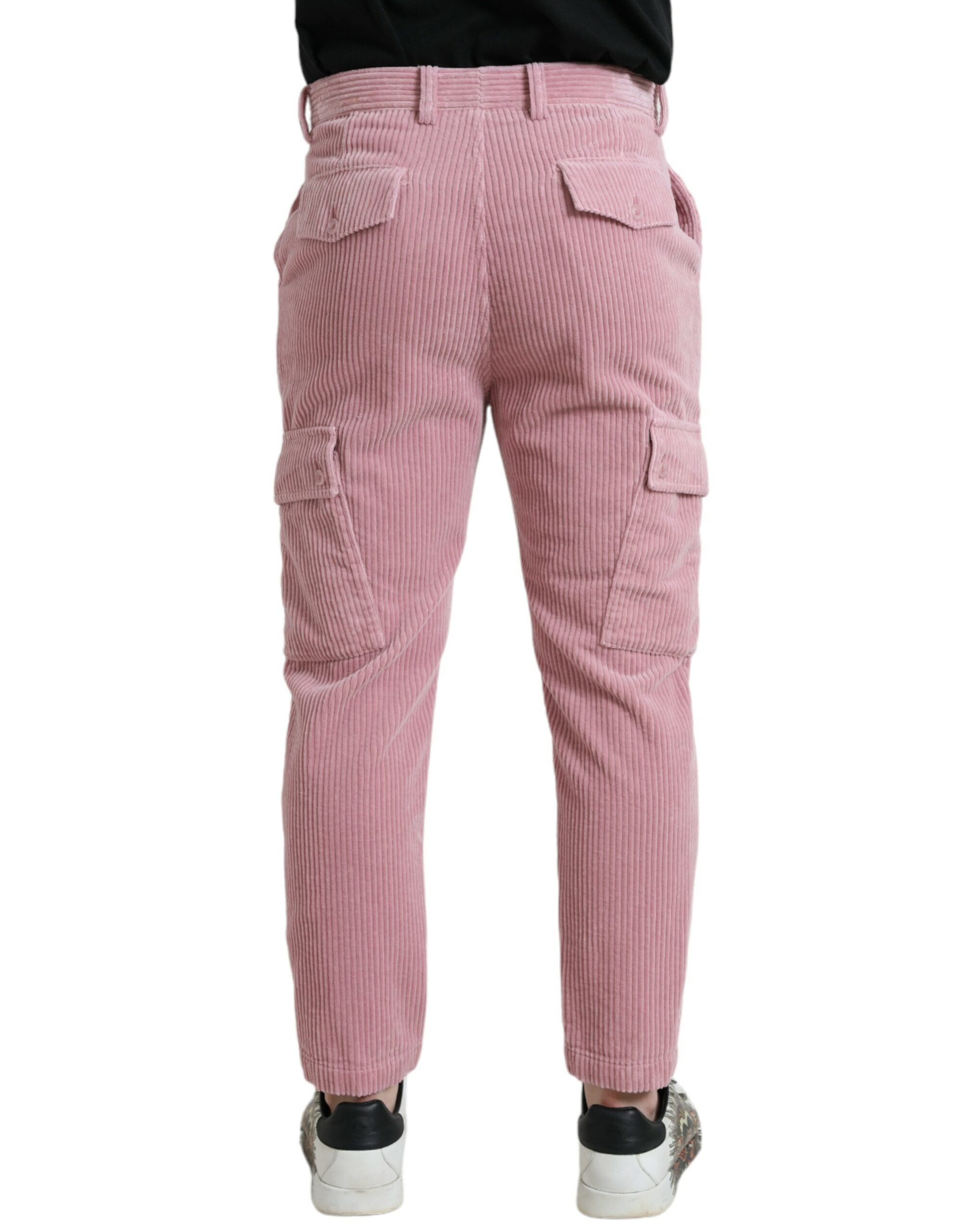 Pink corduroy cotton stretch skinny cargo jeans
