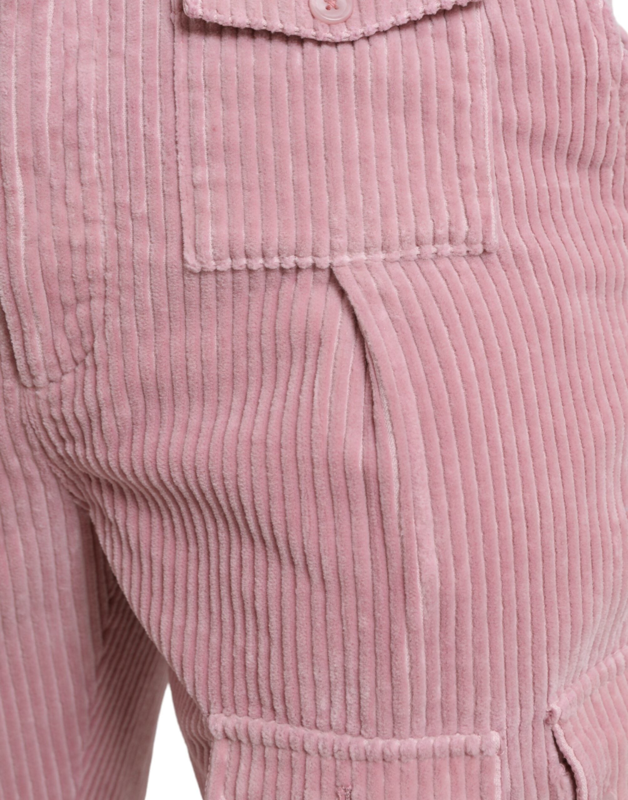 Pink corduroy cotton stretch skinny cargo jeans