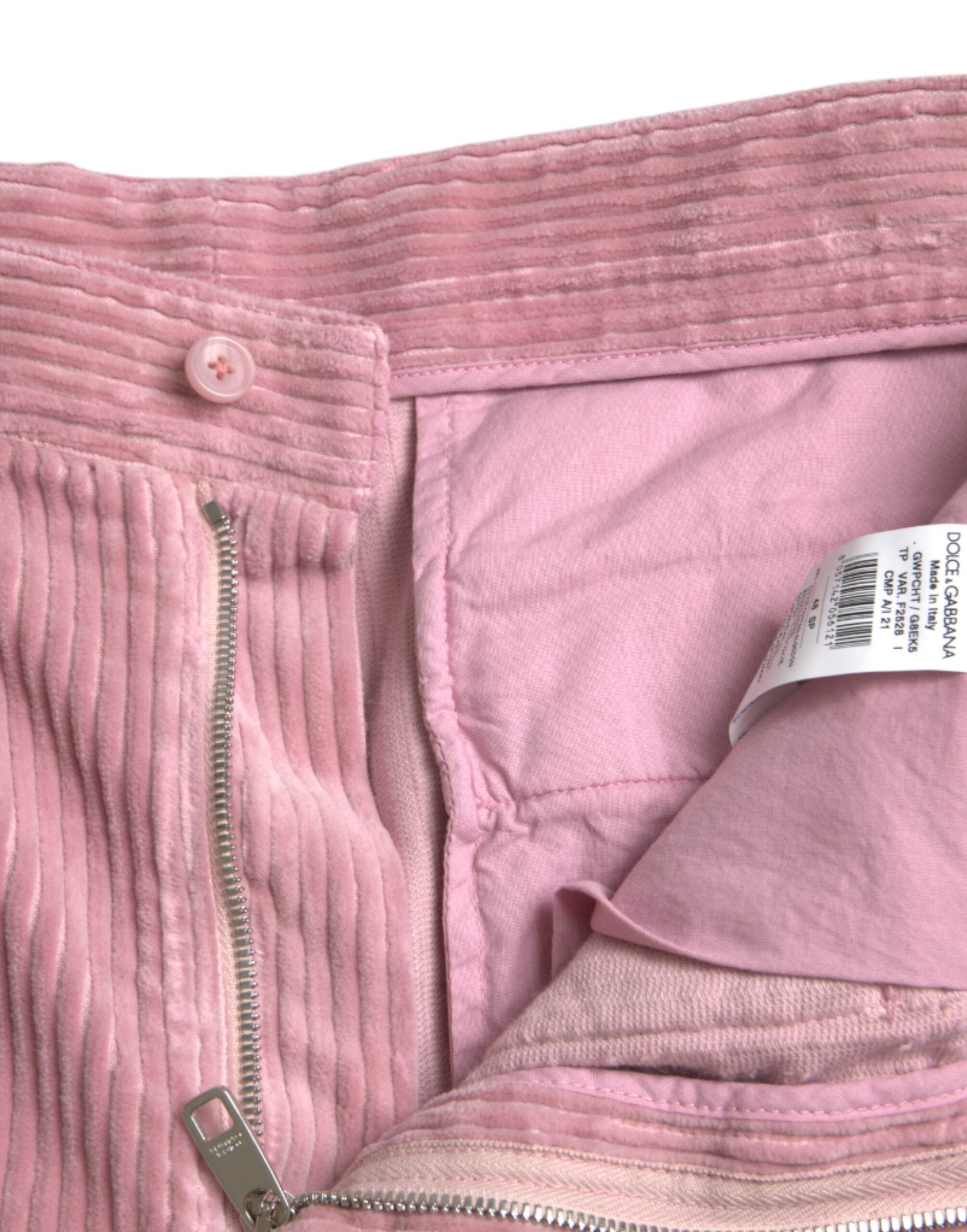 Pink corduroy cotton stretch skinny cargo jeans