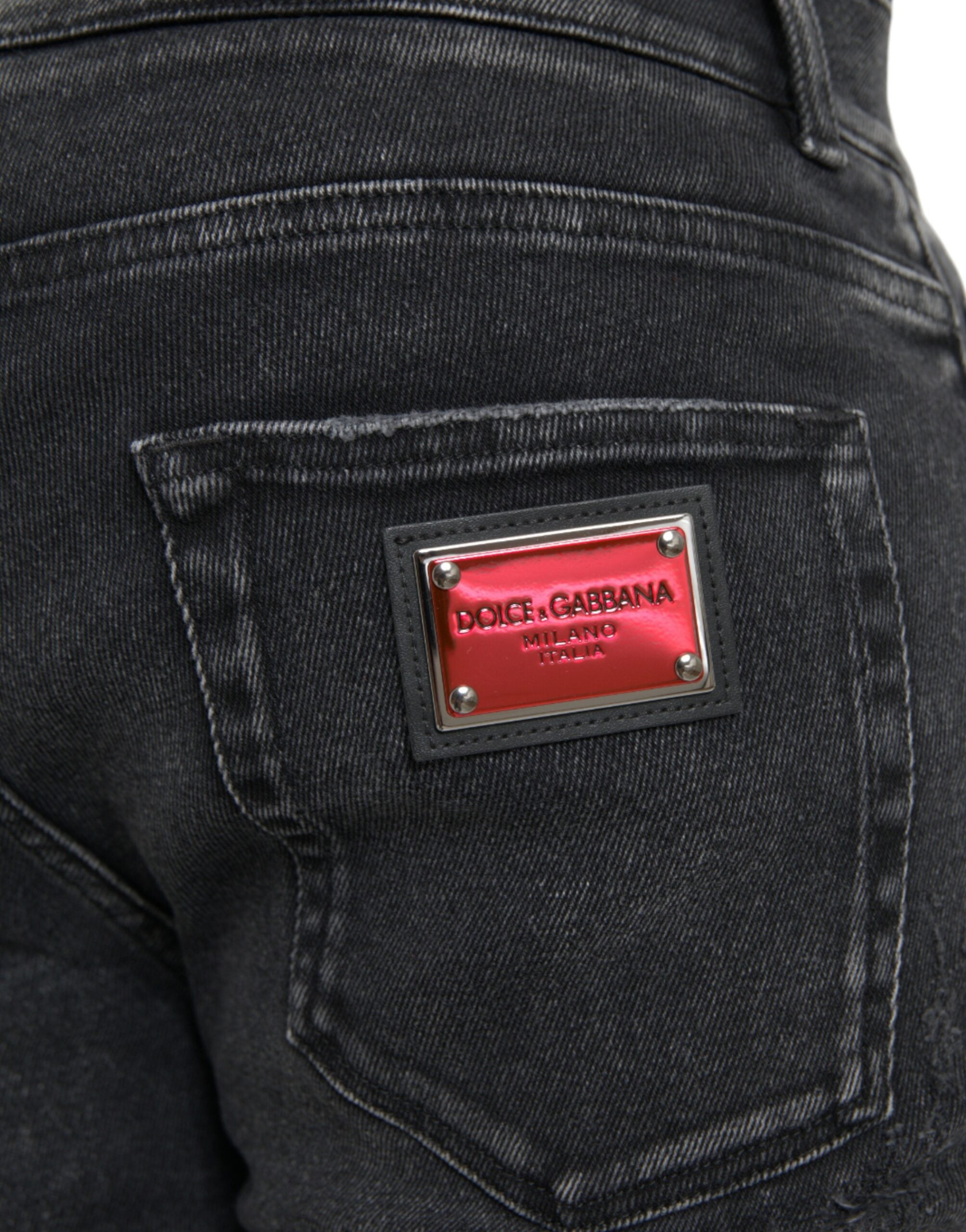 Grey cotton stretch skinny denim jeans with logo
