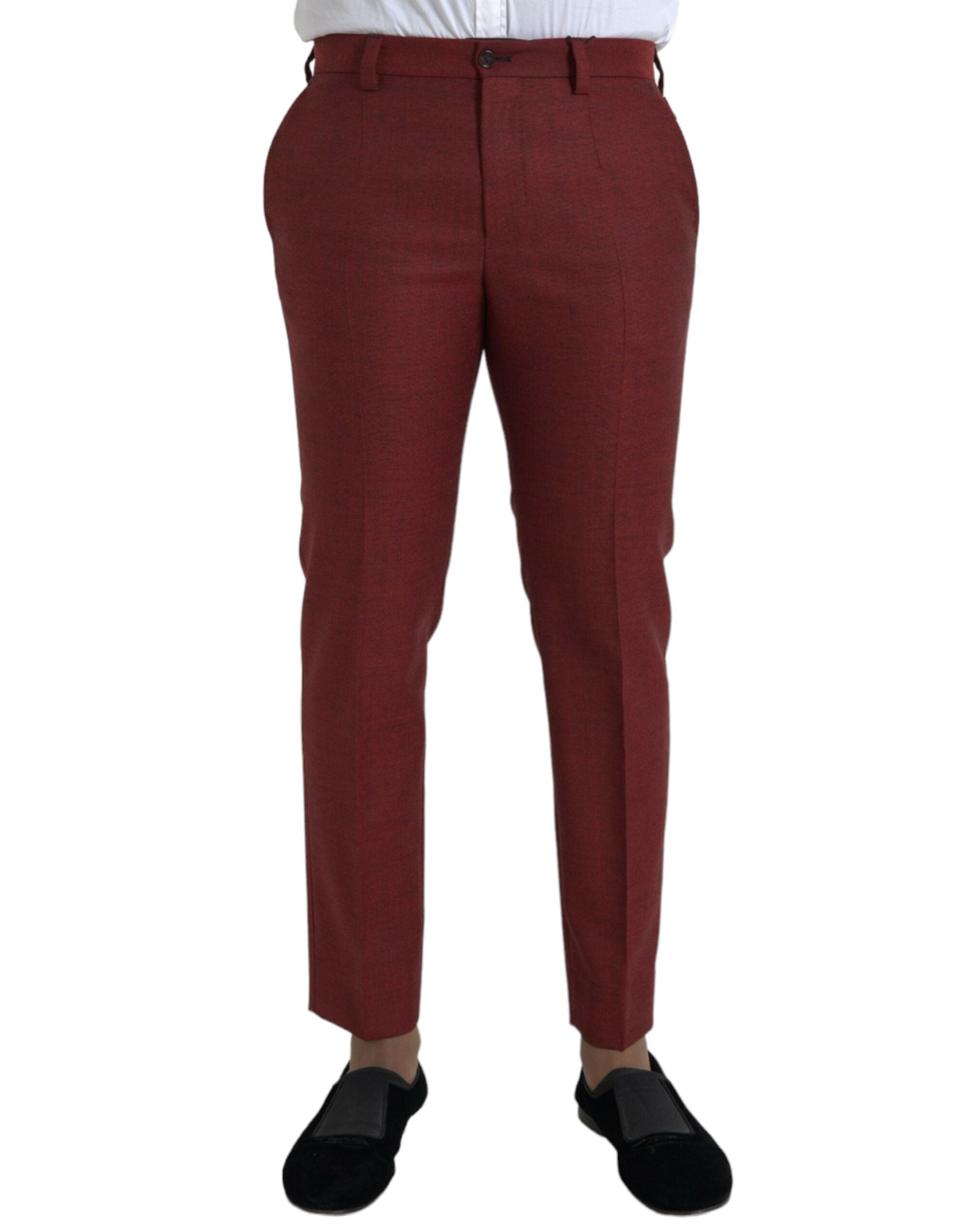Maroon Wool Men's Skinny Dress Pants