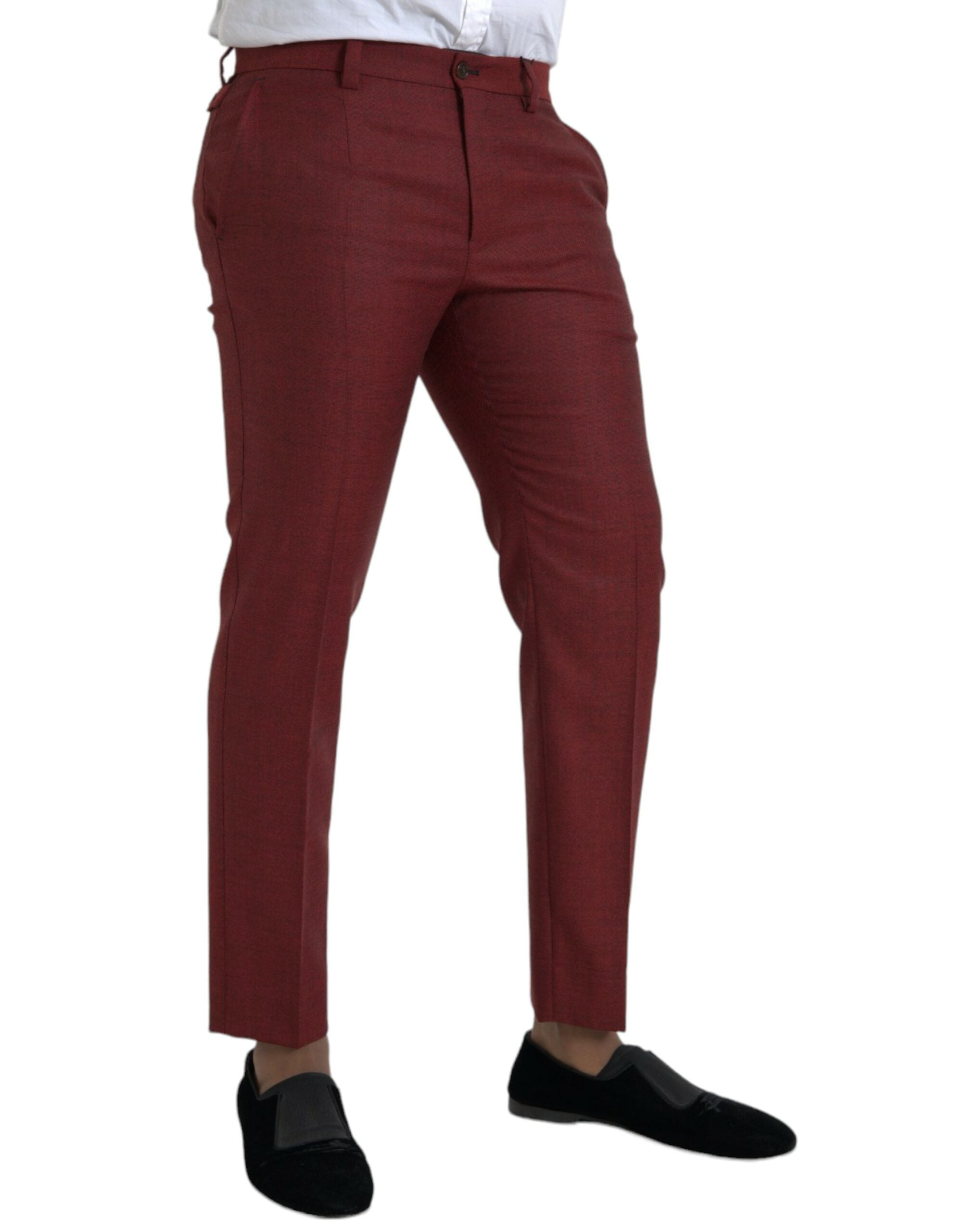 Maroon Wool Men's Skinny Dress Pants