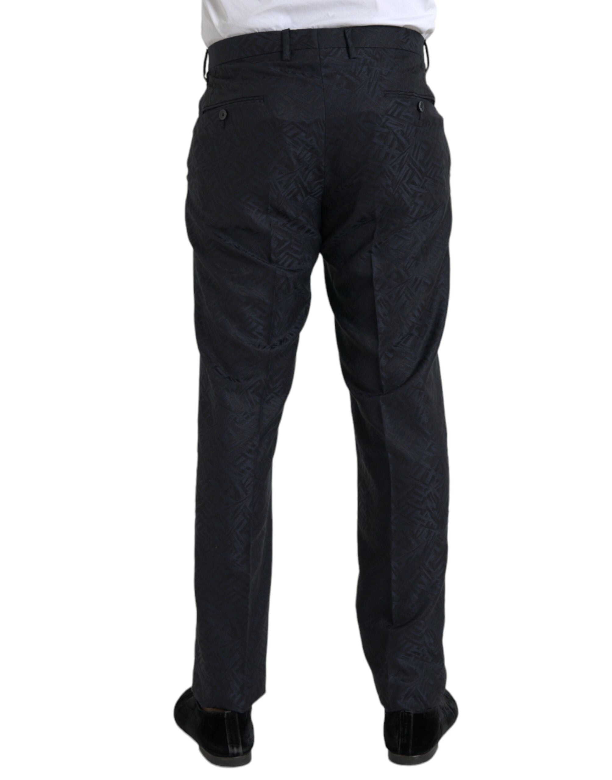 Blue Brocade Wool Skinny Men's Suit Pants