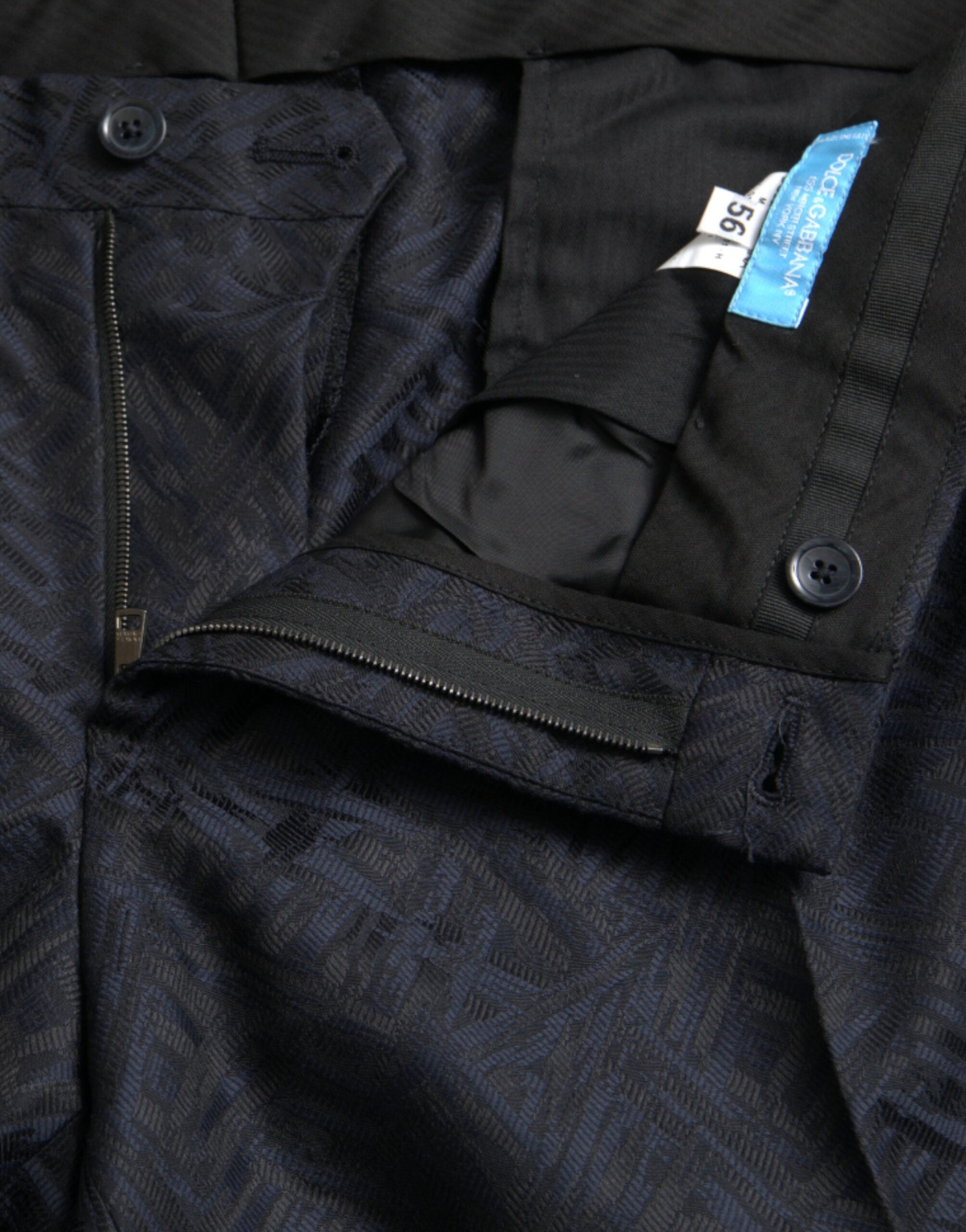 Blue Brocade Wool Skinny Men's Suit Pants