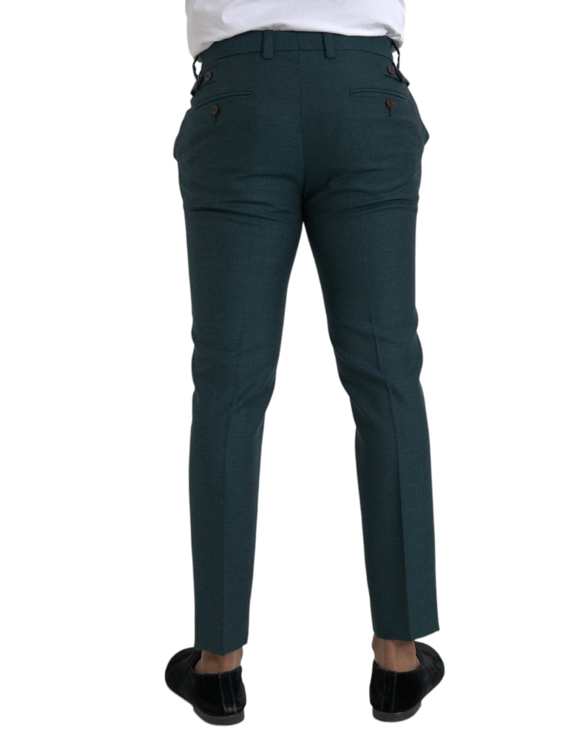 Green skinny slim dress trousers made of wool