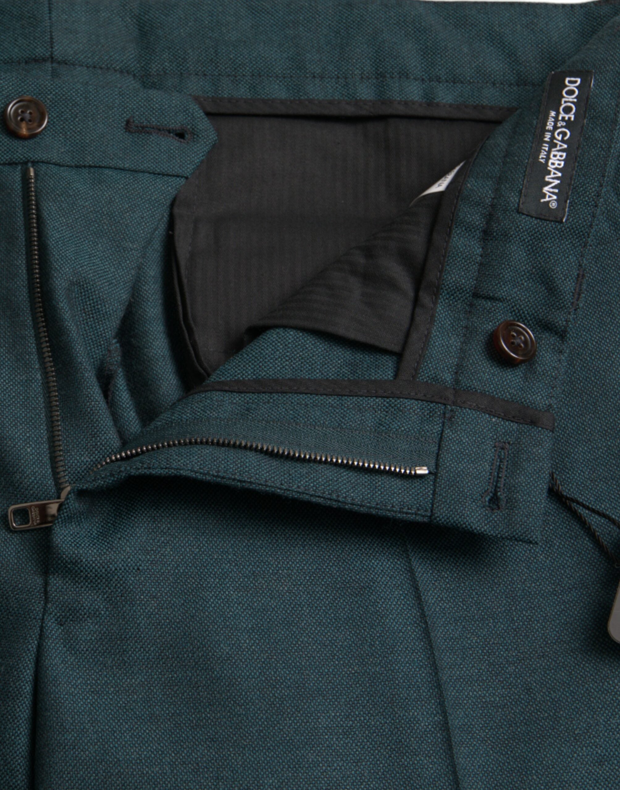 Green skinny slim dress trousers made of wool