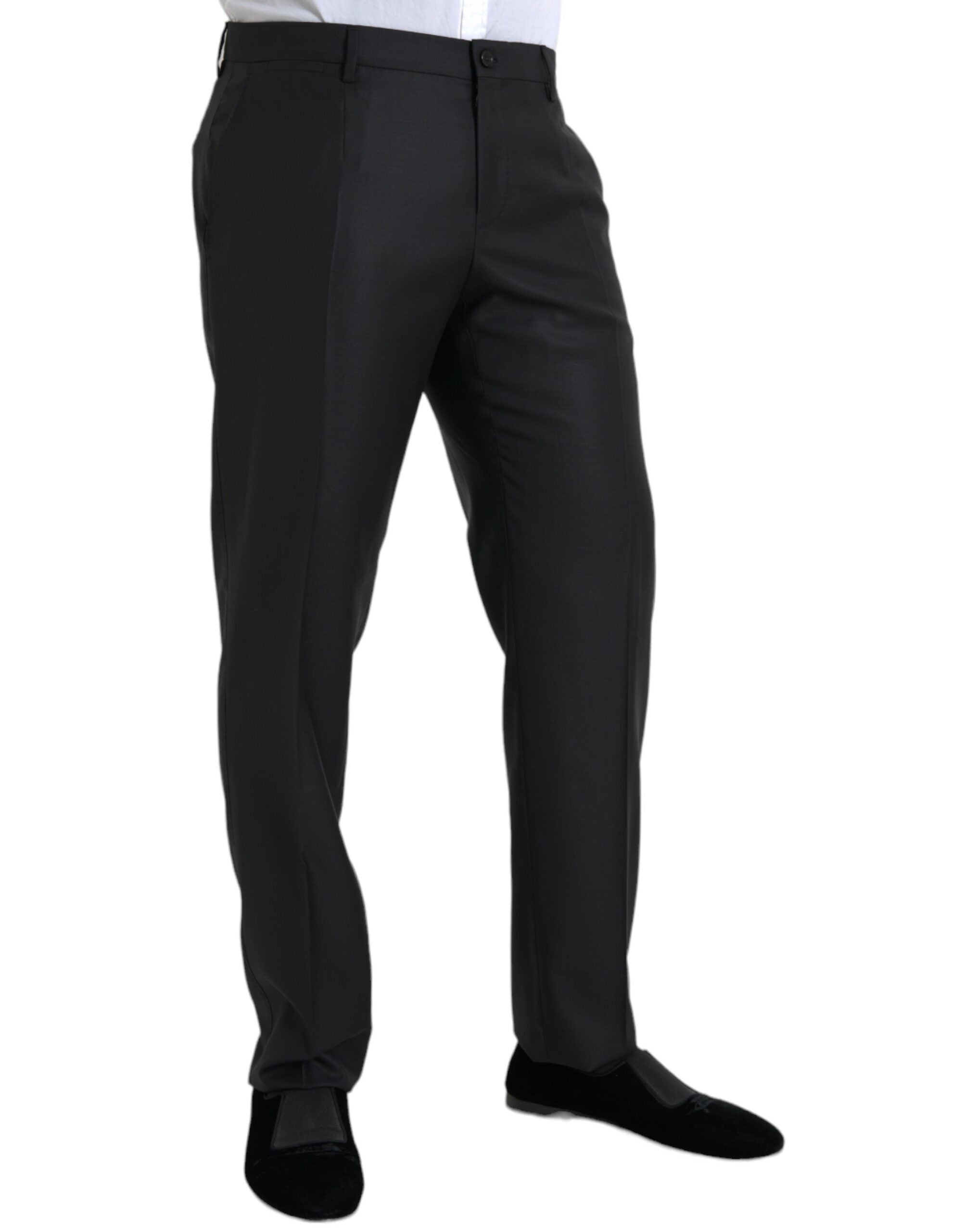 Black skinny dress pants made of wool and silk