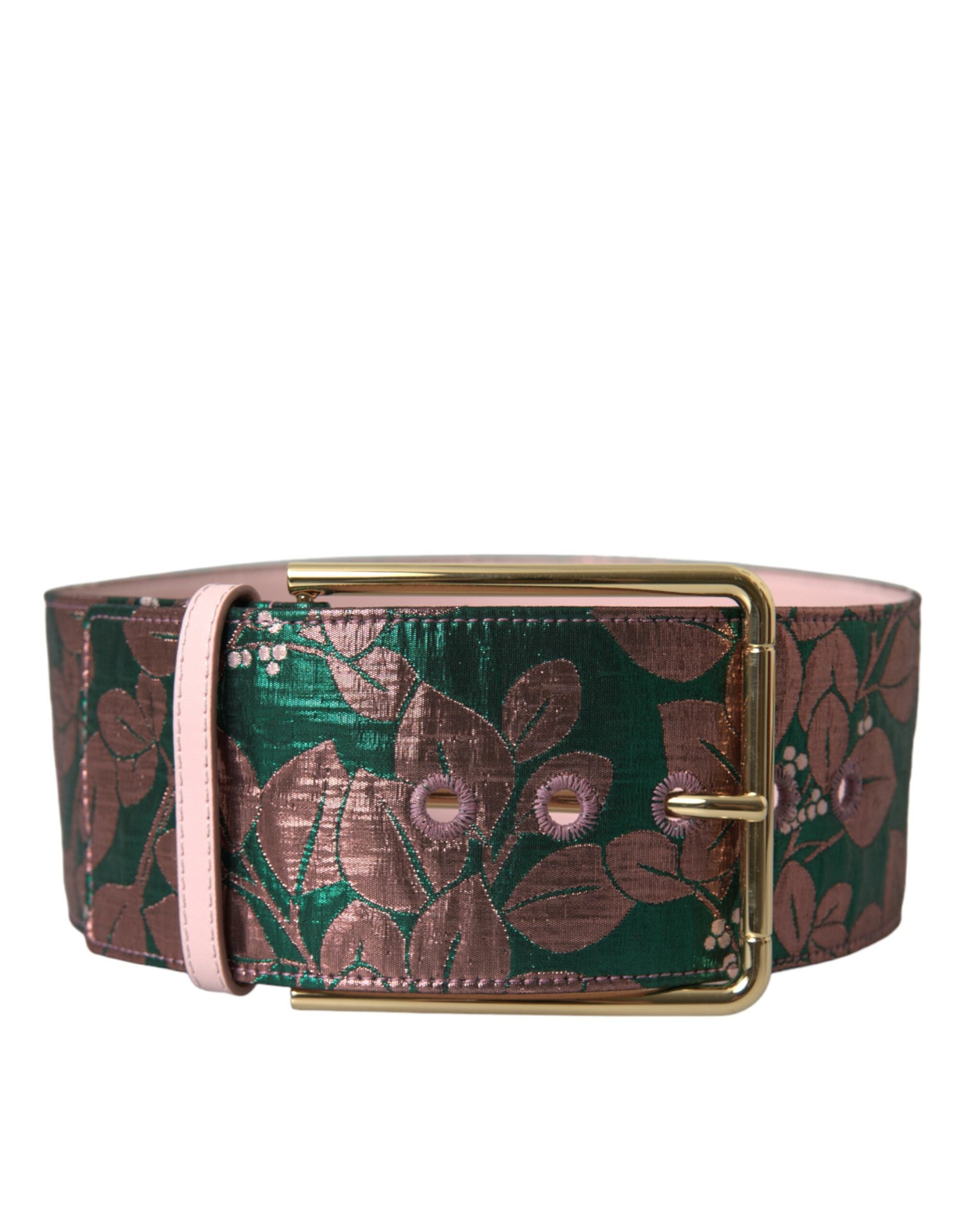 Multicolor Floral Jacquard Lurex Belt with Gold Buckle