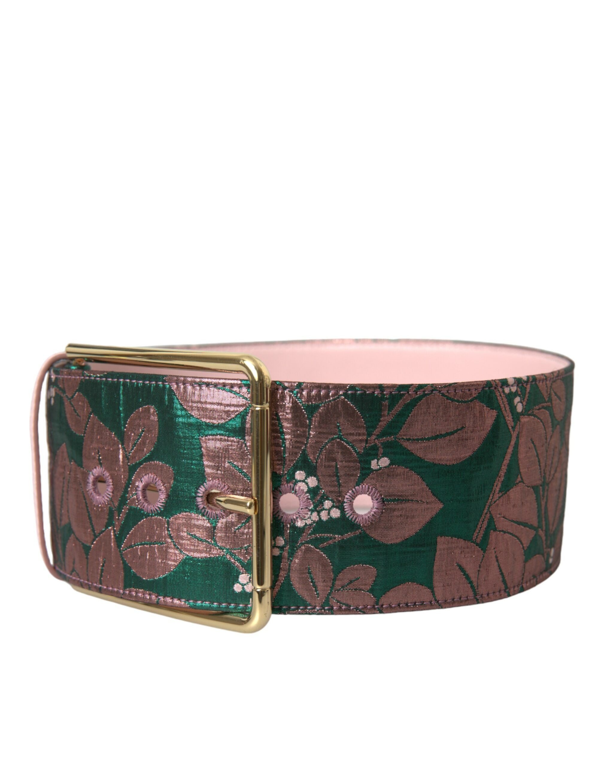 Multicolor Floral Jacquard Lurex Belt with Gold Buckle
