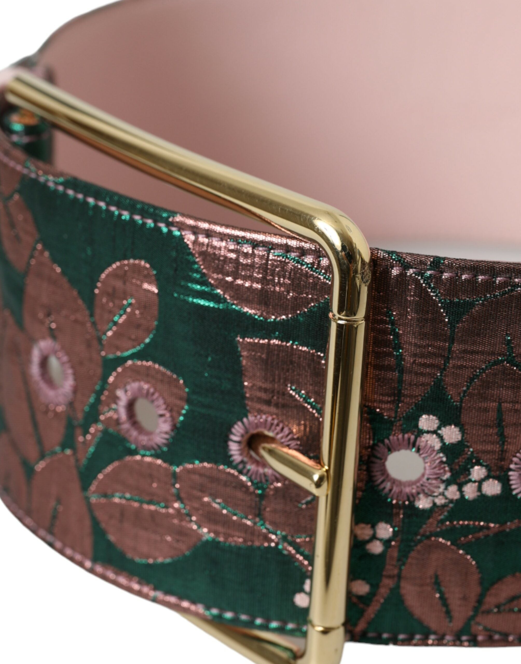 Multicolor Floral Jacquard Lurex Belt with Gold Buckle