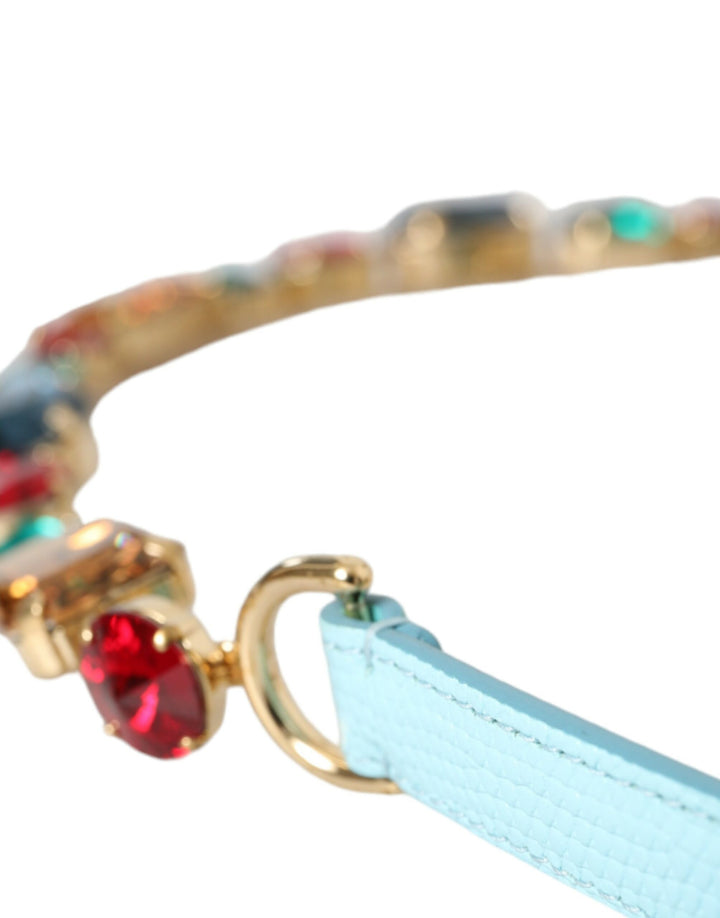 Light blue leather crystal chain waist belt