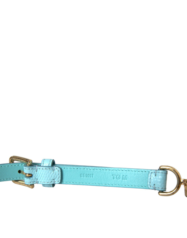Light blue leather crystal chain waist belt