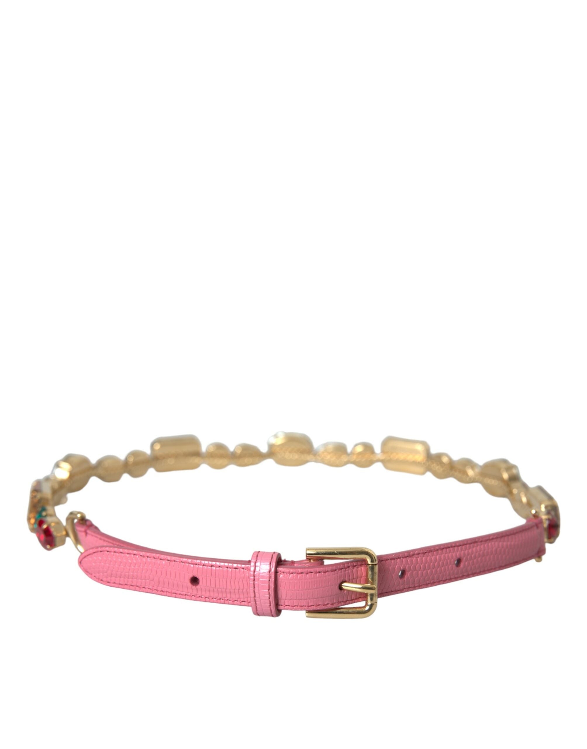 Pink leather belt with crystal chain decoration