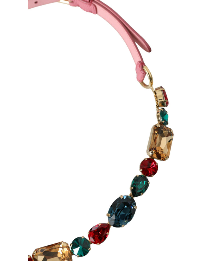 Pink leather belt with crystal chain decoration