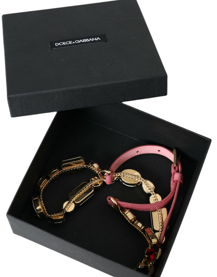 Pink leather belt with crystal chain decoration
