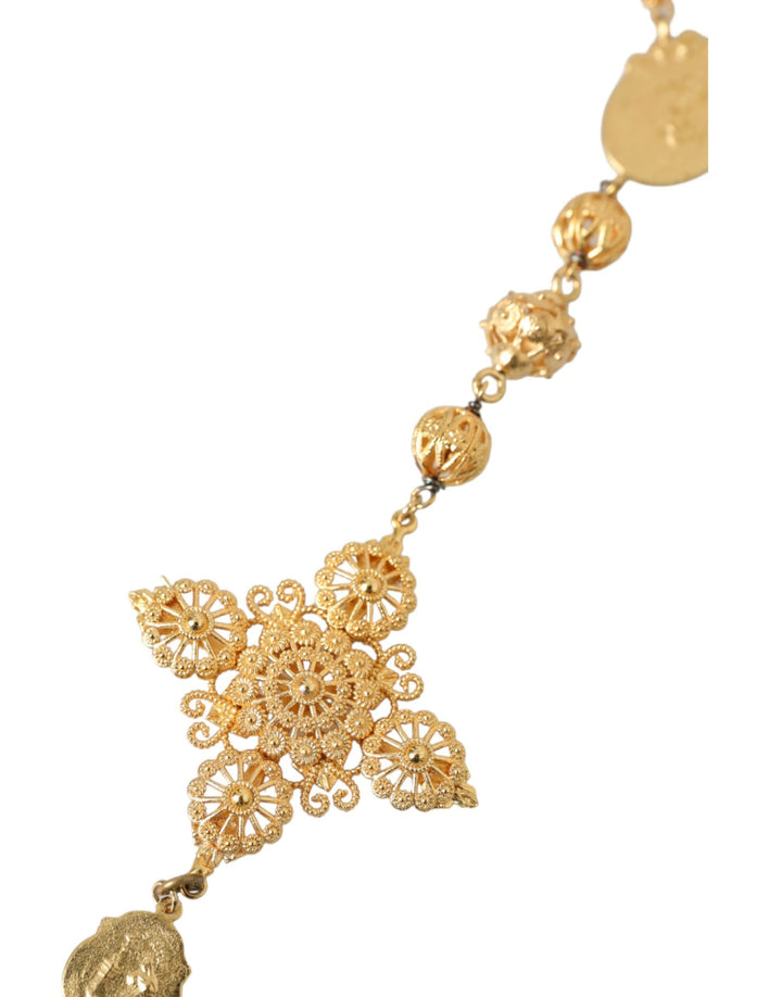 Dolce & Gabbana Goldfarbene Kette Messing Perlen Statement Sizilien Halskette