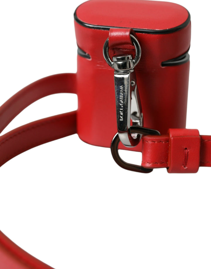 Red Calfskin Logo Print Strap Men Airpods Case