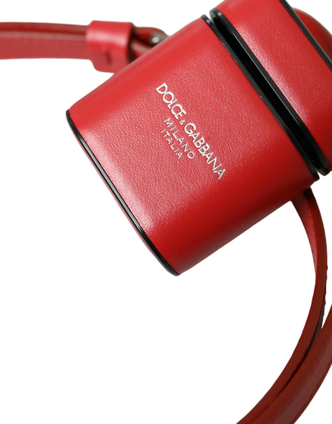 Red Calfskin Logo Print Strap Men Airpods Case