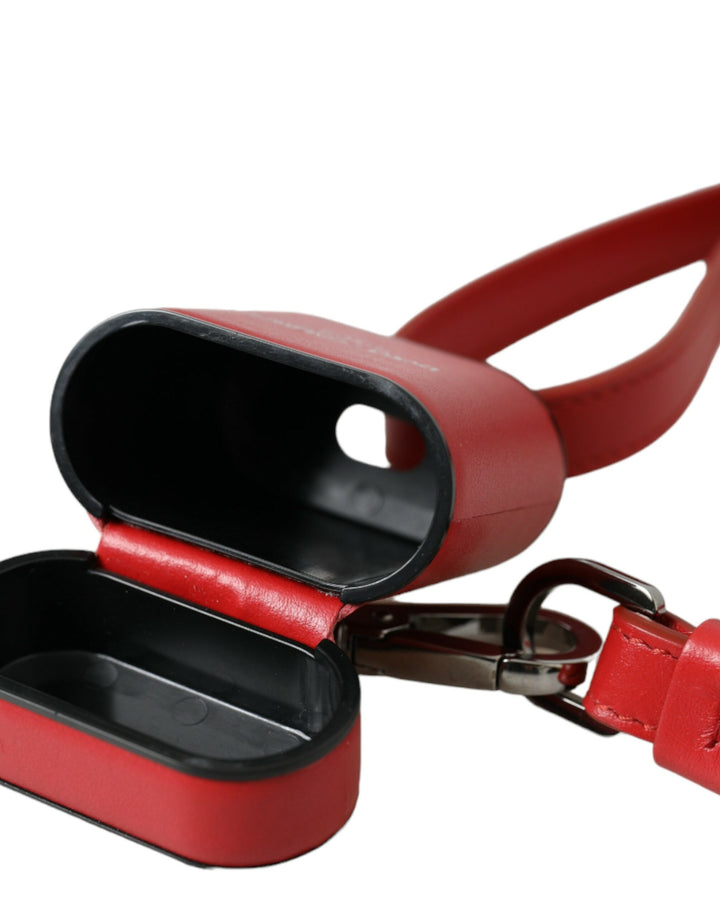Red Calfskin Logo Print Strap Men Airpods Case