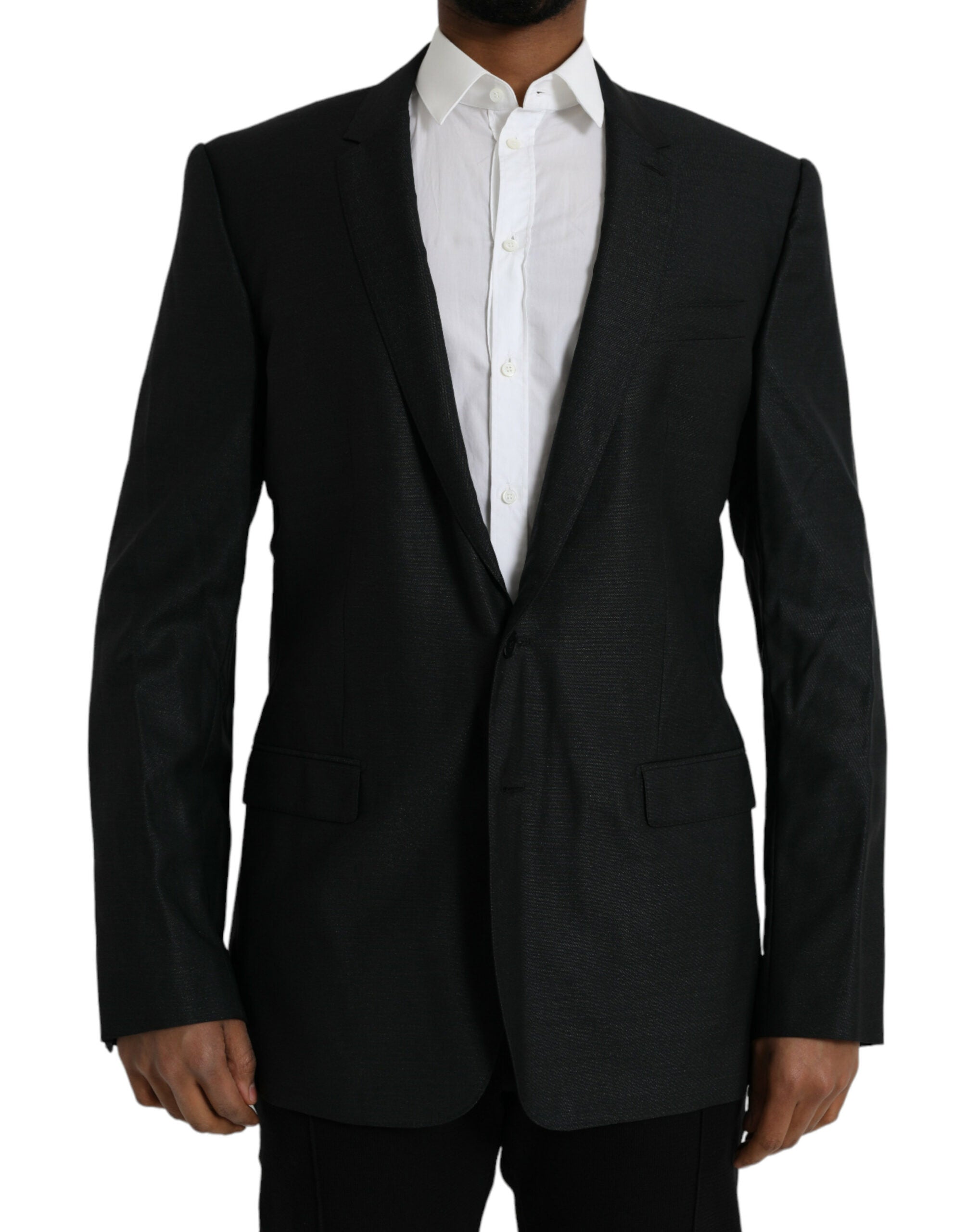 Black wool coat single-breasted with notch blazer