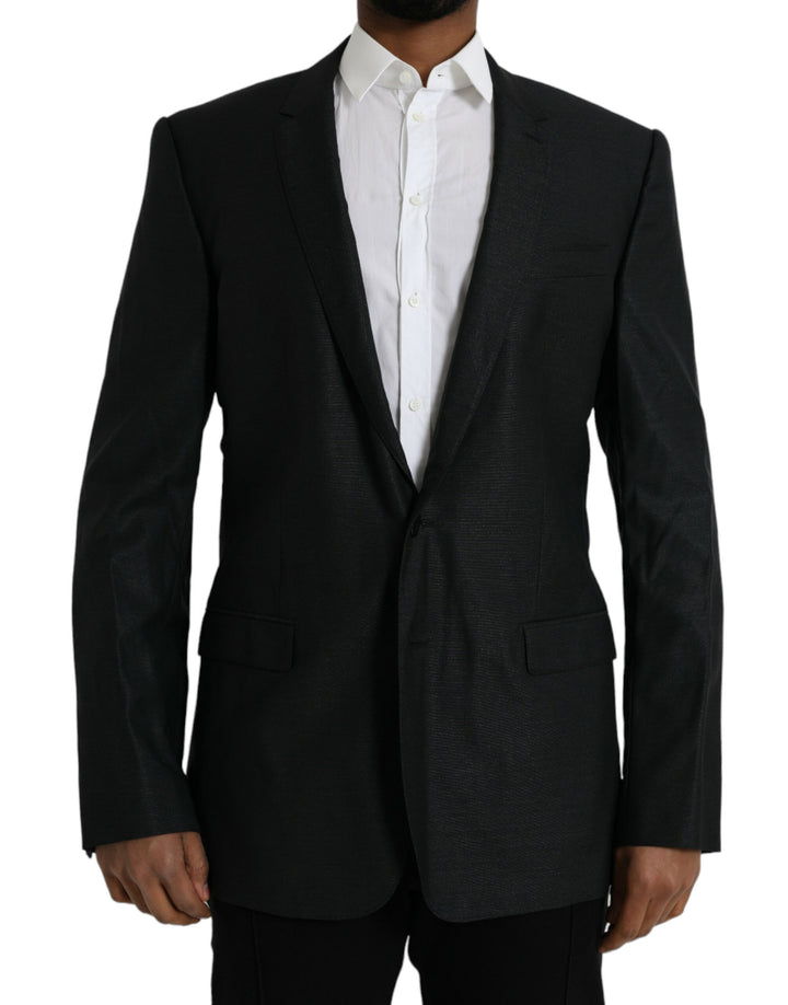 Black wool coat single-breasted with notch blazer