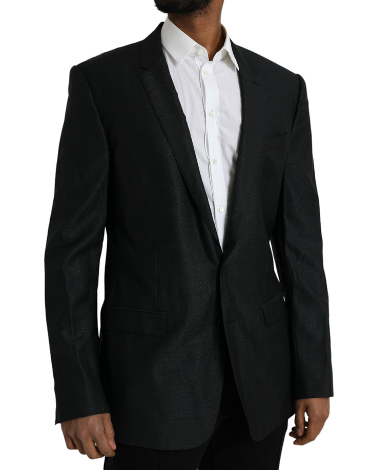 Black wool coat single-breasted with notch blazer