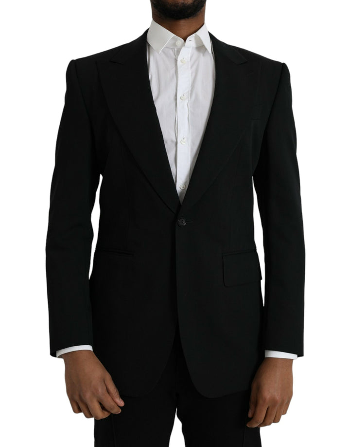 Black single-breasted wool coat with lace blazer