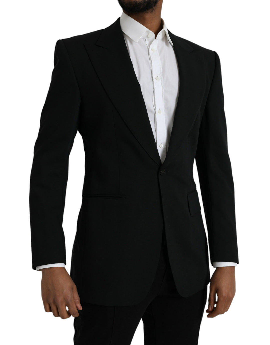 Black single-breasted wool coat with lace blazer