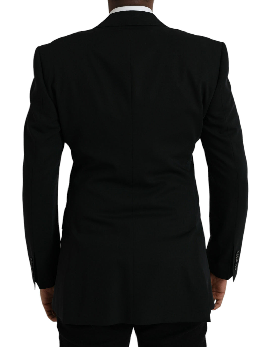 Black single-breasted wool coat with lace blazer