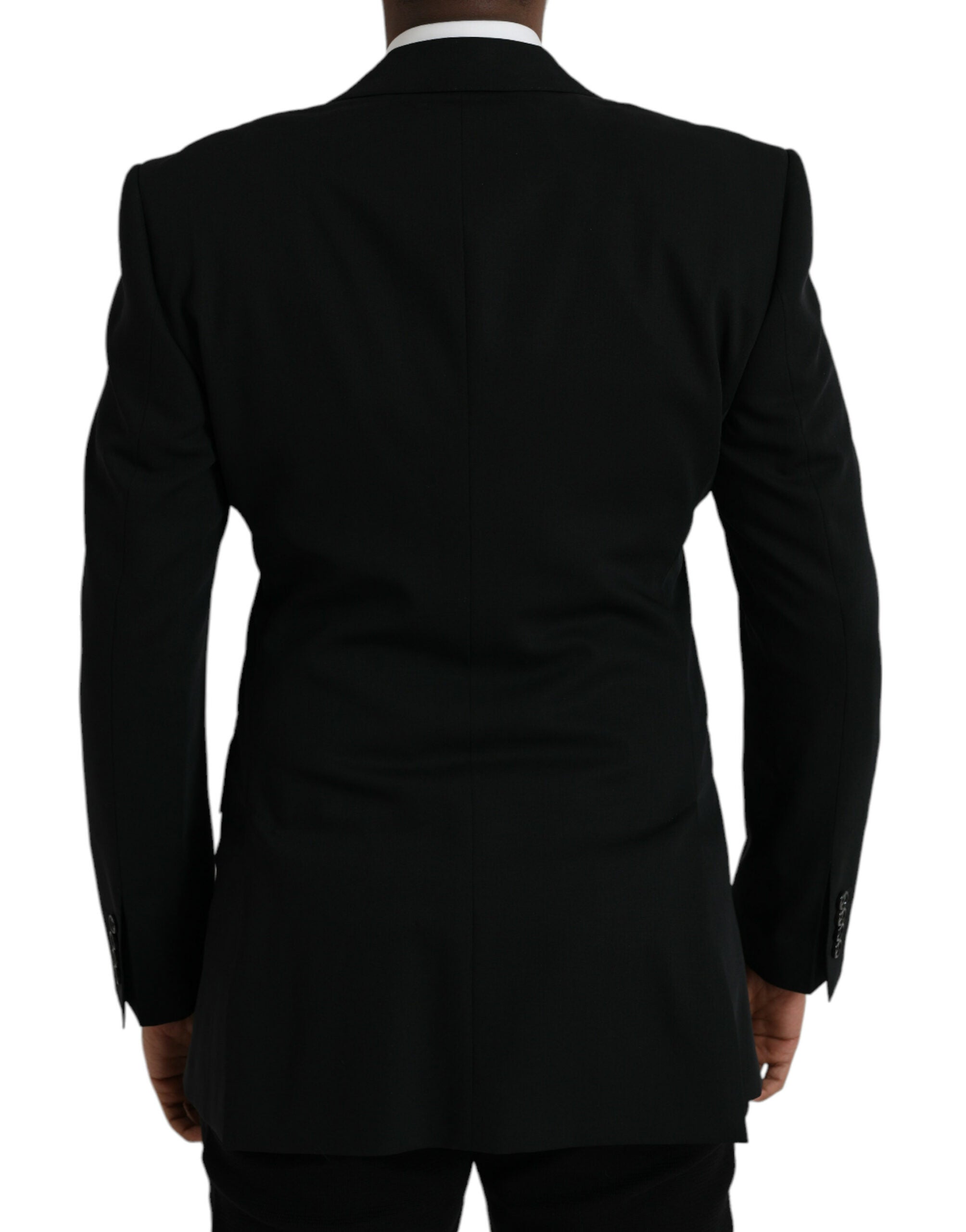 Black single-breasted wool coat with lace blazer