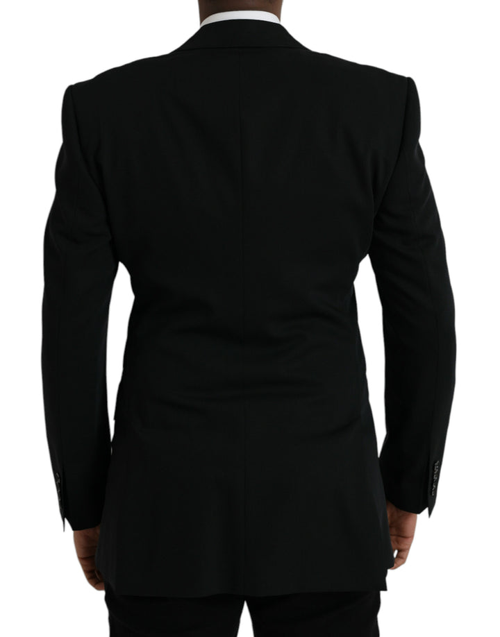 Black single-breasted wool coat with lace blazer