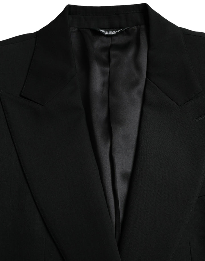 Black single-breasted wool coat with lace blazer