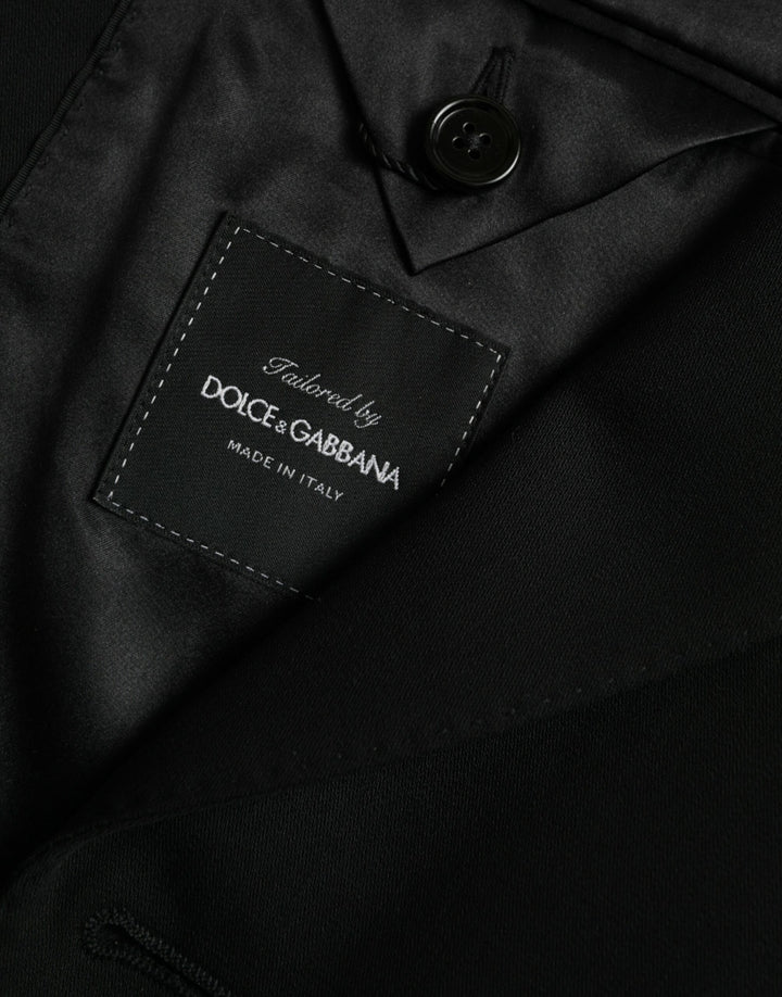 Black single-breasted wool coat with lace blazer