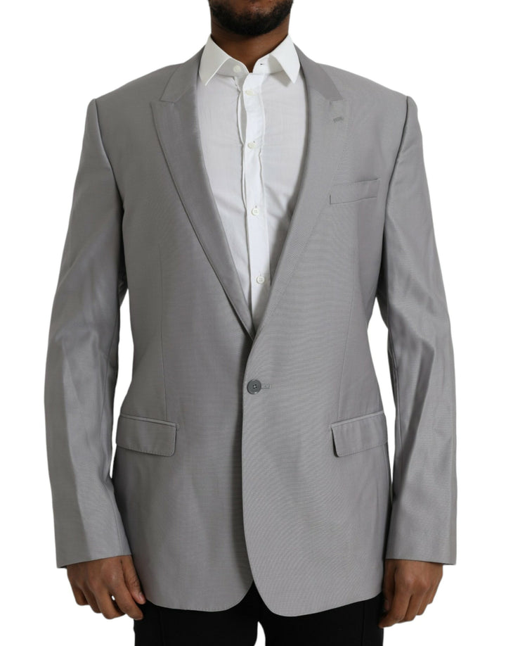 Grey single-breasted wool coat with lace blazer