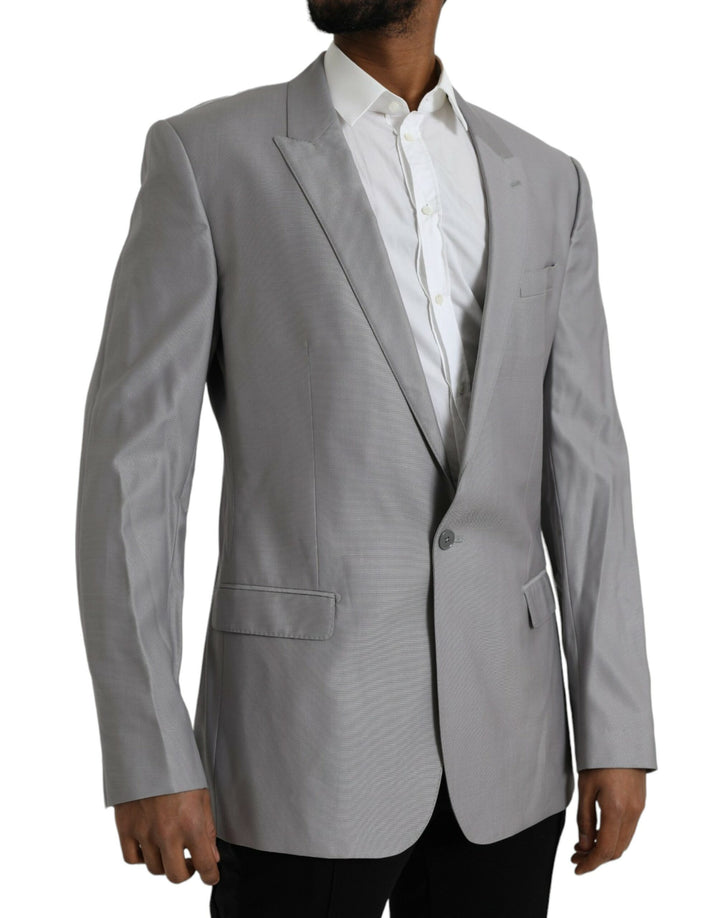 Grey single-breasted wool coat with lace blazer